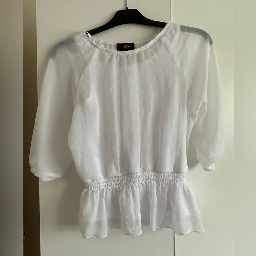 JUNIORS IZ GIRL BYER WHITE SIZE LARGE 14 SHIRT WITH BUILT IN TANK 3/4 SLEEVES